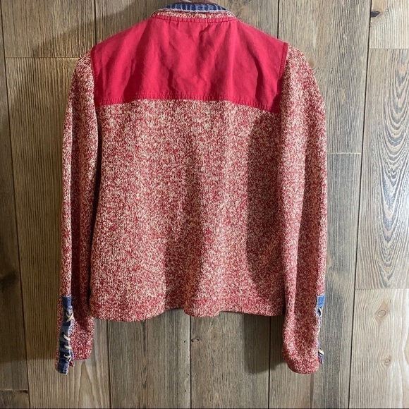 𝅺cecil Vintage Zip Front Sweater with denim patches - Picture 6 of 7